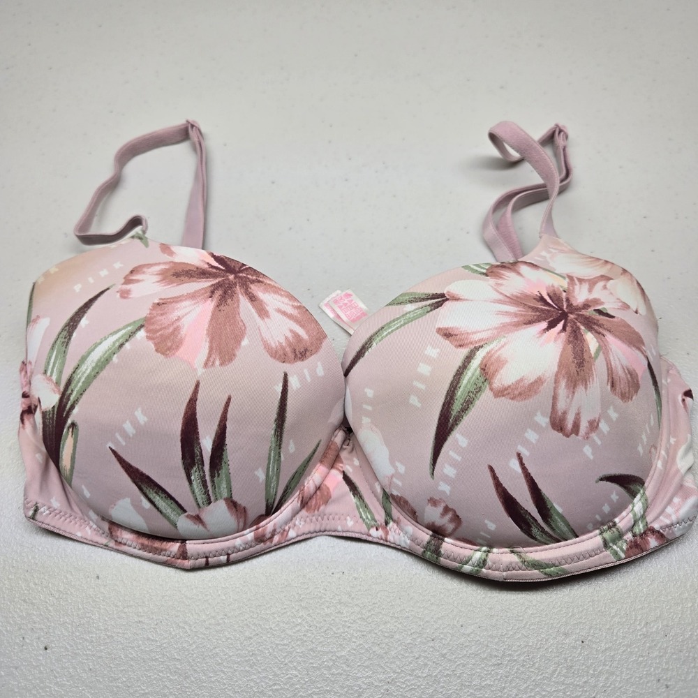PINK Women Bra 32D Pink Multi Floral Wear Everywhere Lightly Lined